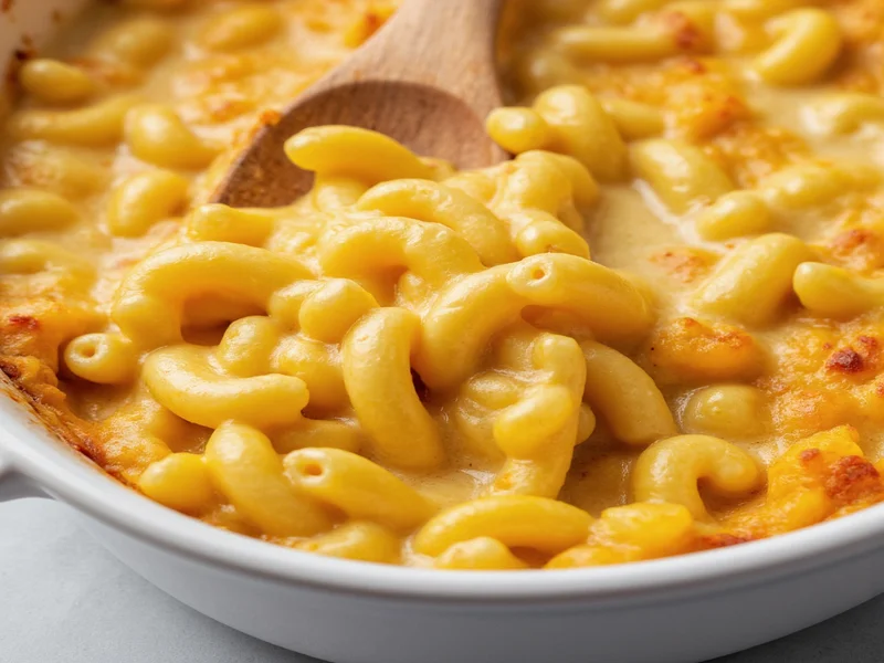 Creamy homemade mac and cheese in baking dish