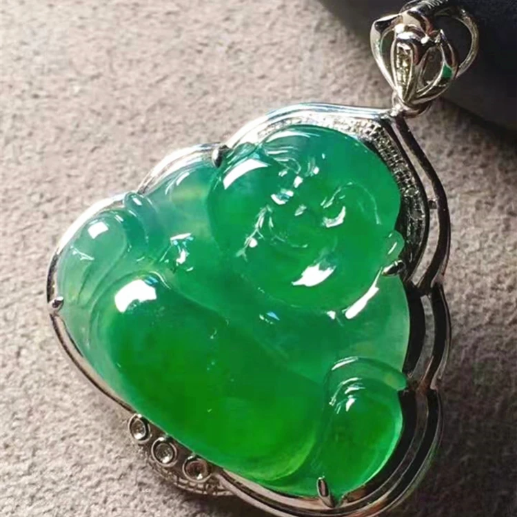 

High Quality Gemstone Pendant Jade Jewelry Wholesale Green Natural Icy Jadeite Buddha 18k Gold Pendant