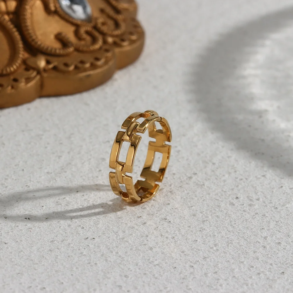 

Exquisite Index Finger Ring Hollow Rectangular Geometric Chain Rings Jewelry