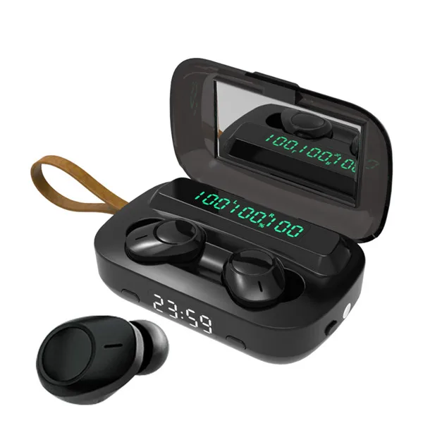 

M13 TWS 9D Stereo Noise Cancelling Headset Touch Control Earbuds Clock Display Headphones Ipx7 Waterproof Wireless Earphone, Black