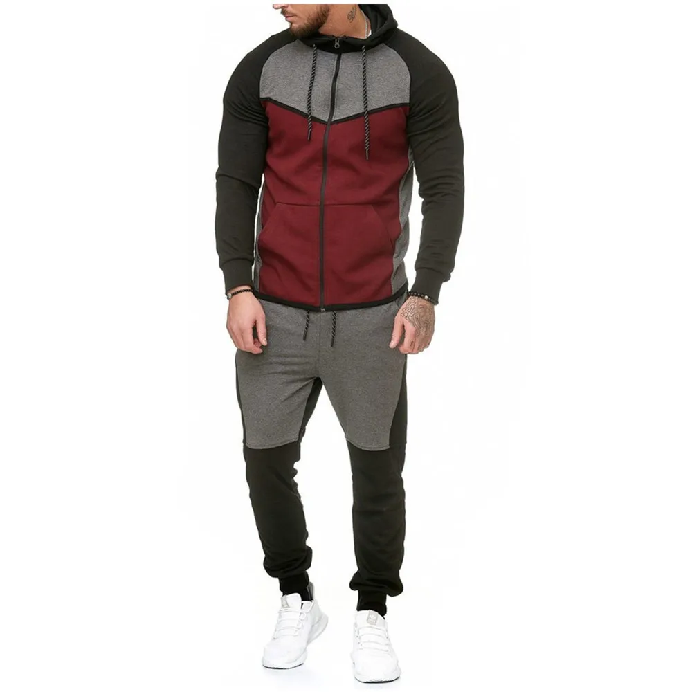 

Casual hooded colorblock cardigan sweater and drawstring pants men trendy sweatsuits