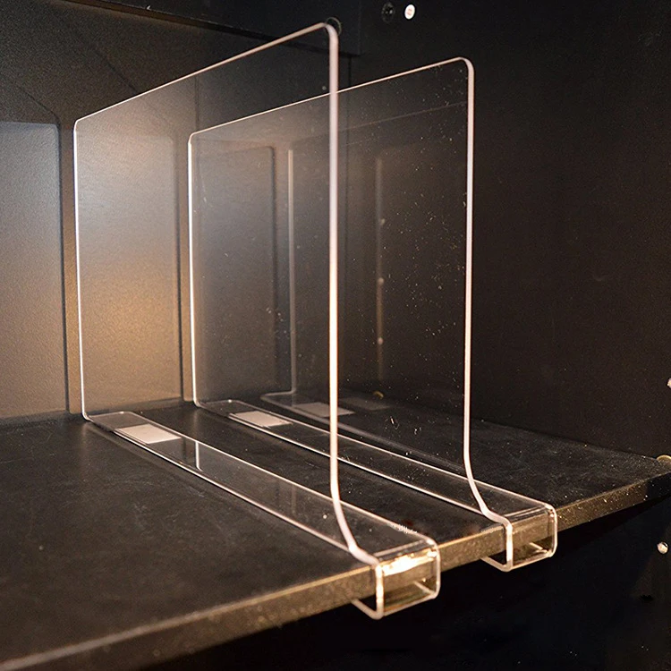 
Custom Size Adjustable Clear Acrylic Shelf Divider for Closet and Library 