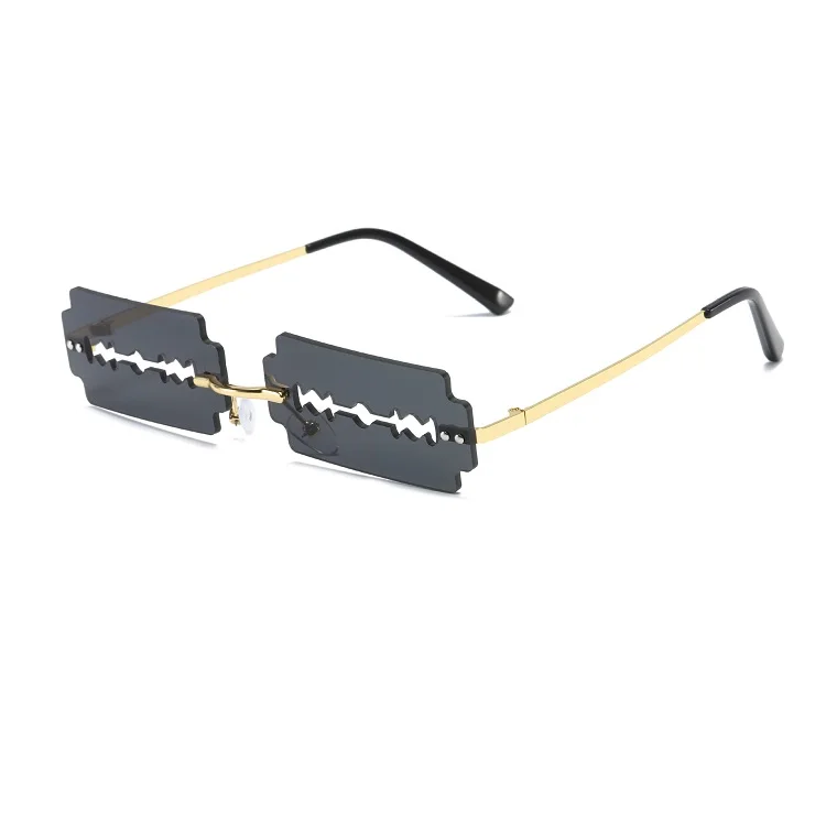 

Hot selling personality square PC lens metal rimless party fashion sunglasses