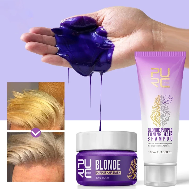 

Private Label Purple Hair Mask Damage Hair Repair Anti- Brassy No Yellow Silver Shampoo Blonde Hair Masque Care Set