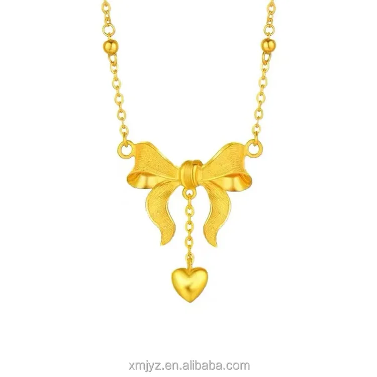 

Certified 999 Pure Gold Necklace 5G On The Run Princess Bowknot Sets Chain Light Luxury Water Shell Holiday Gift