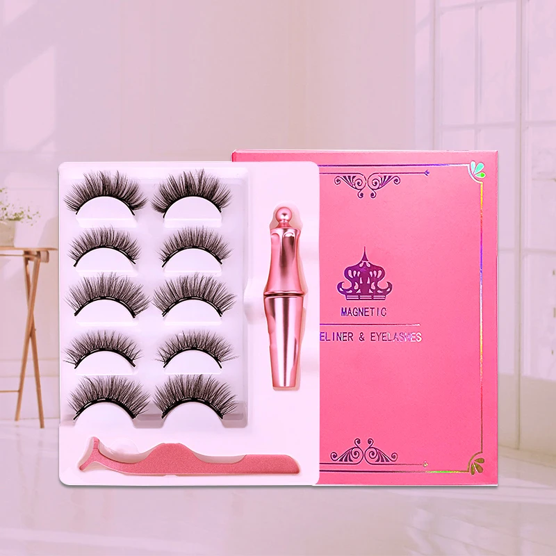 

Wholesale 3d Faux Mink Lashes Magnetic Eyelashes And Eyeliner Kit 5 Pairs Natural Eyelashes, Black