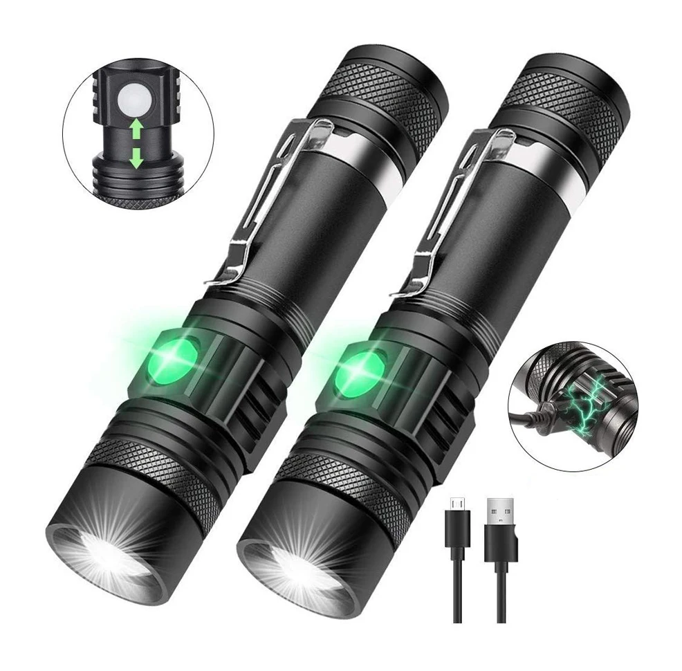 3 Modes Waterproof Zoomable Aluminium 230lumen 2000mAh Clip 18650 Battery USB Rechargeable Tactical 10W T6 Torch Led Flashlight