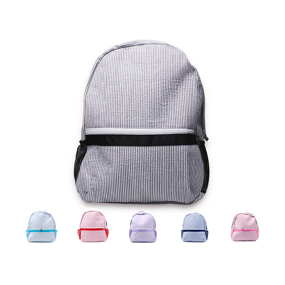 

Wholesale Seersucker Backpack Kindergarten School Bag Monogram Small Backpack For Kids Toddler Mini Book Bag Backpack DOM-108031, Aqua, purple, pink, navy, red