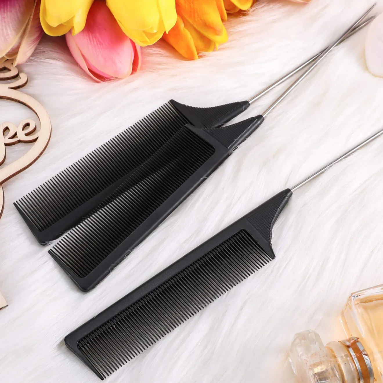 

Customized logo antistatic custom plastic combs black rat tail carbon parting hair comb