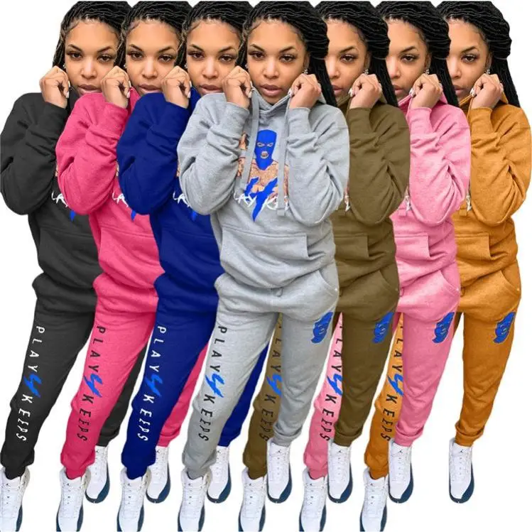 

Trendy Lady 2 PCS Outfit Logo Print Bodycon Hoodies And Sweatpants Autumn Women Two Piece Set, Picture