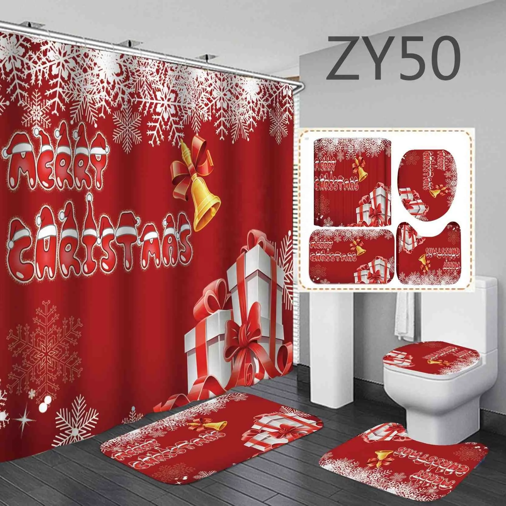 

Digital Printing Waterproof Polyester Bathroom Curtain Christmas Series Printing Shower Curtain, Picture