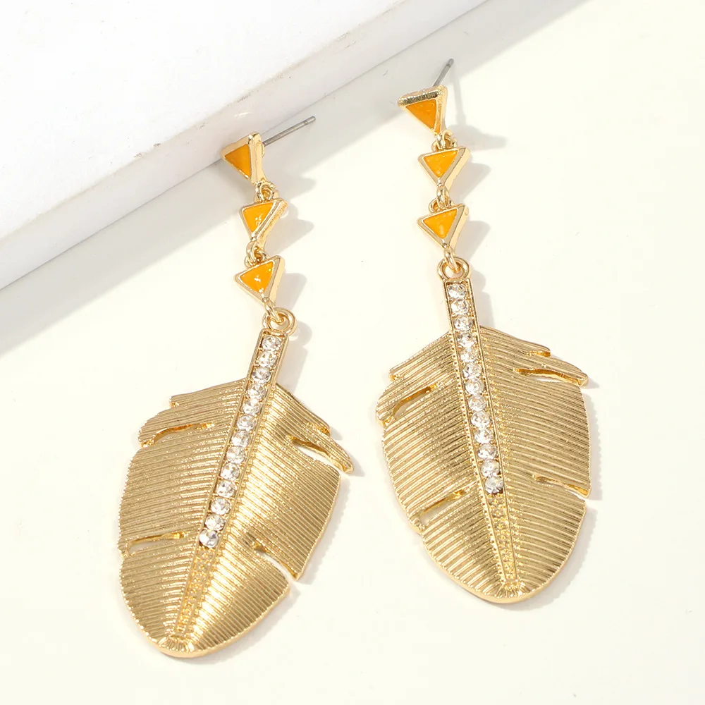 欧式流行首饰几何叶合金耳环镀金耳钉钻石耳环 (ej1958)