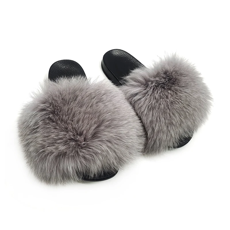 

fluffy soft mommy and me fur slides adult toddler raccoon brown fur slippers furry hot pink real fox fur slides, Customized color