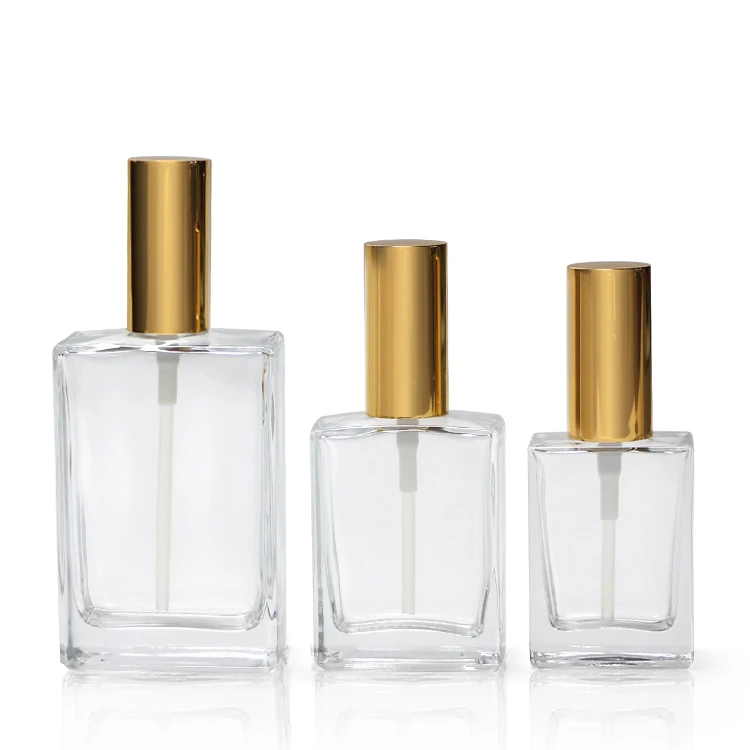 Luxury 30ml 50ml 100ml Empty Flat Shoulder square clear Perfume Atomizer Fine Mist 30 ml 100 ml Glass Spray Bottle for Perfume