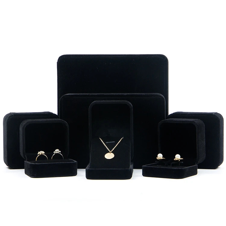 

Customer Logo Black Round Corner Gift Velvet Jewellery Packing Jewelry Box Set Necklace Case, Black (customized)