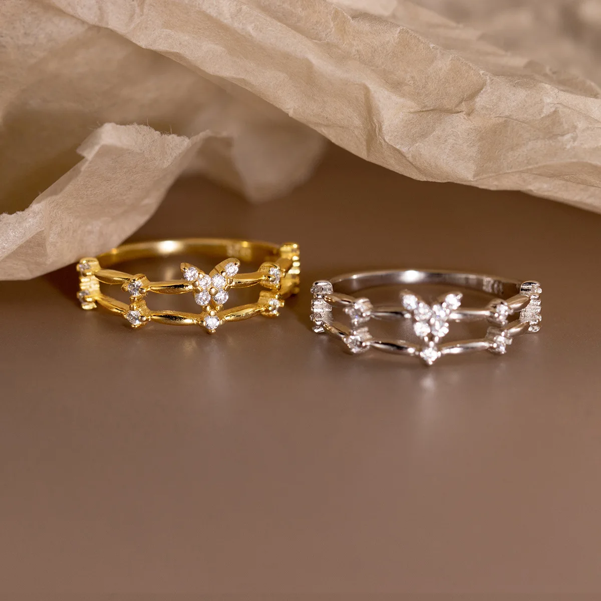 925 Silver Rings Jewelry for Women 925 Sterling Silver Double Layered Circle butterfly Zircon Casual Wedding Rings for Ladies