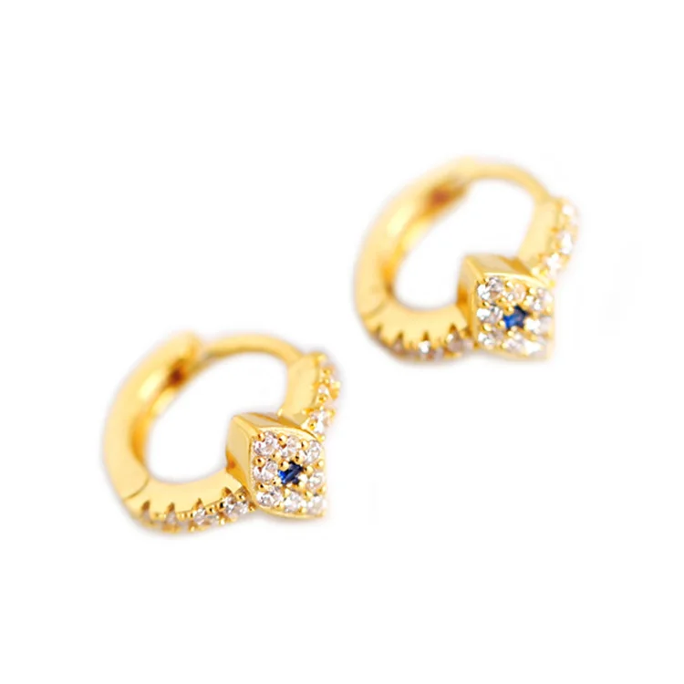 

Fashion Korean women jewelry 2021 gold plated 14k 18k earing statement cubic zircon blue eyes dainty hoop earrings for gifts