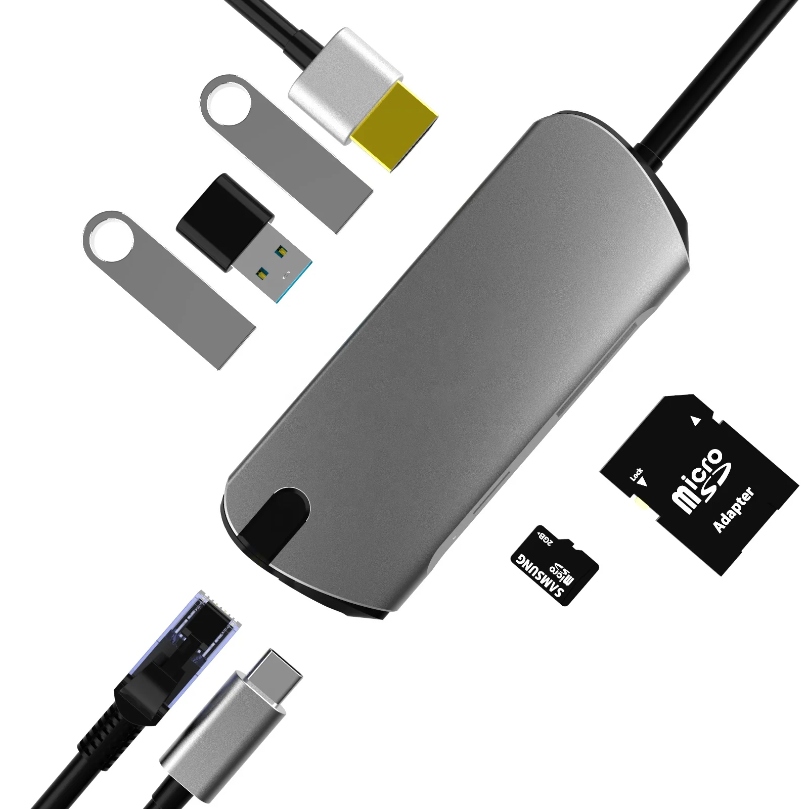 

BASIX usb 3.0 type c hub 8 in 1 Adapter Port hub 4K VGA RJ45 Gigabit Ethernet sd card reader usb