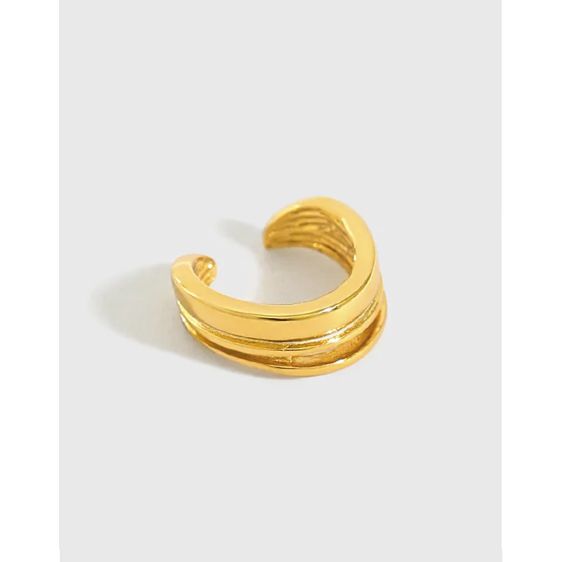 

EA557 Yiwu Busheng 925 Sterling Silver Earrings Wholesale 18k Gold plated Cuff Earrings Minimalist Lines Earring For Women Jewel, Platinum gold