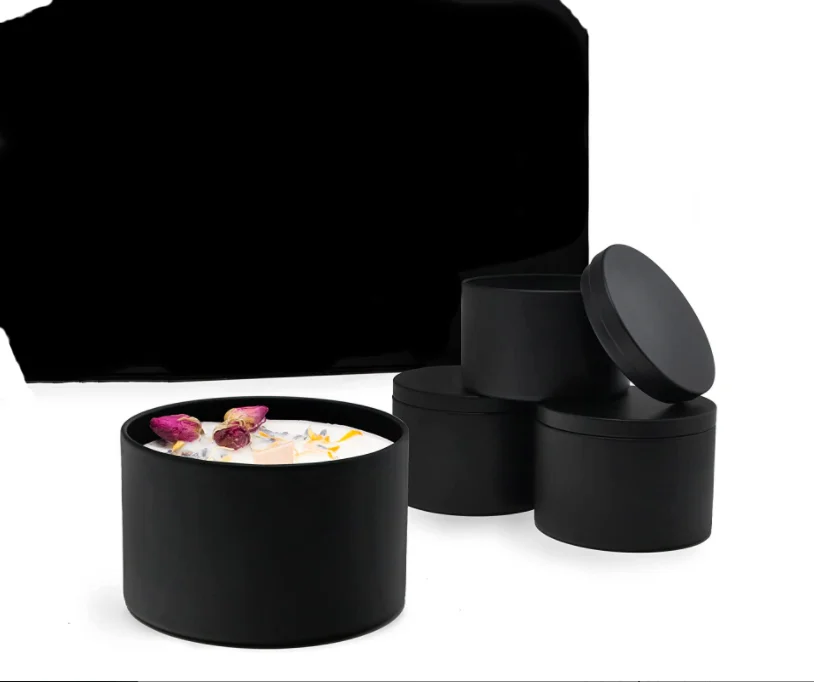 

Custom empty luxury 4 oz 8 oz 10 oz seamless metal gold candles tin containers travel tin jars matte black candle tins can