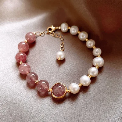 

Wholesale Hot Sale Natural Pearl Crystal Beaded Luxury And Elegant Ladies Jewelry Accessories Bracelet, Pink,white