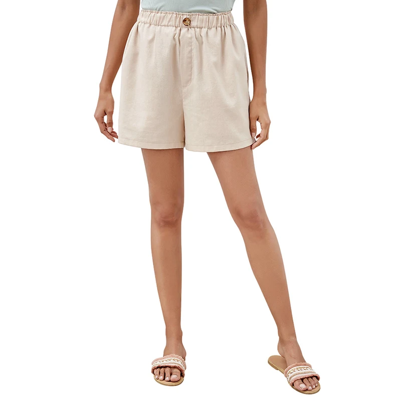 

Elastic Waist Shorts Women Summer Casual Loose Wide Leg Viscose Linen Shorts, Solid
