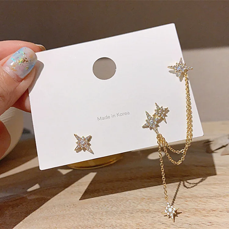

Moon Star Rhinestone Long Chain Earrings For Women Shine Sun Crescent Geometric Tassel Piercing Earring, Gold