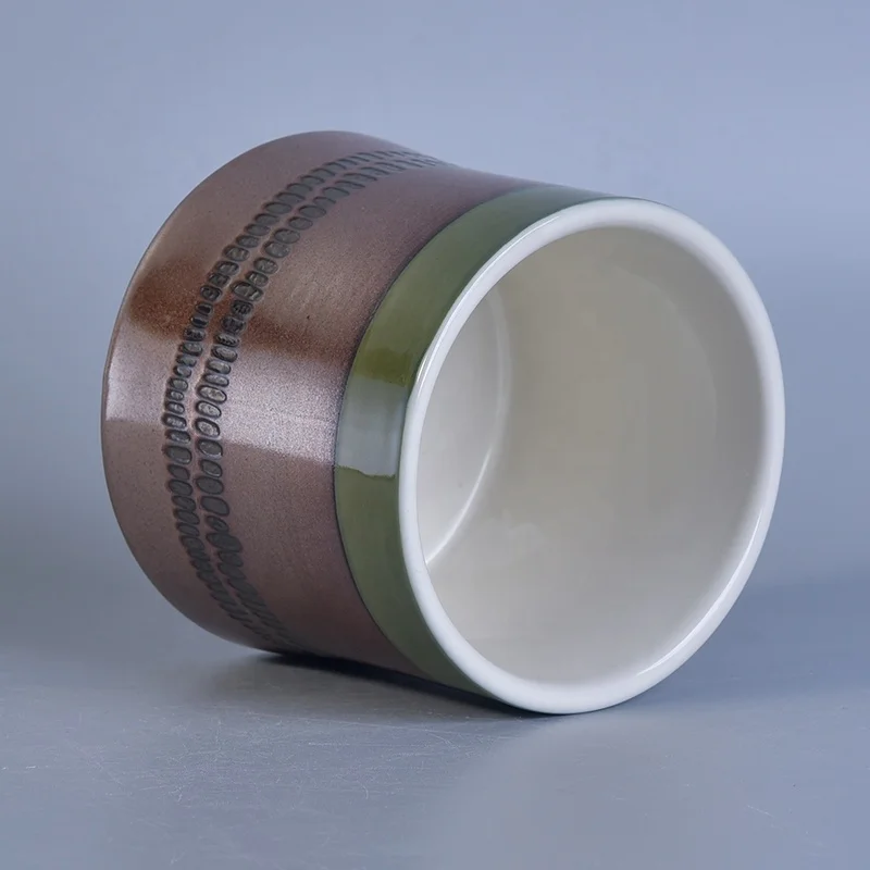 Brown glazed painted ceramic candle holder for church wedding
