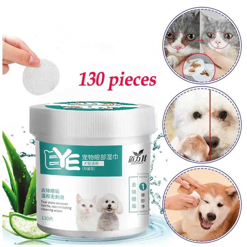

130pcs Dog Cleaning Paper Towels Pet Eye Wet paper Tear Stain Remover Gentle Non-intivating Cleaning paper Grooming Supplies