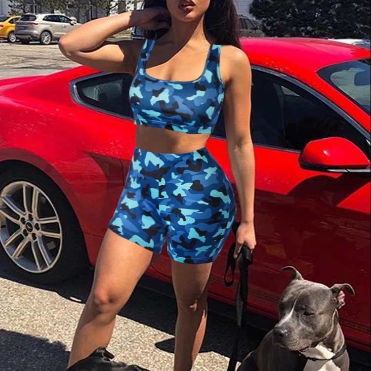 

TOB ladies printed Sportswear yoga suit vest & Shorts Set sports suit AM037