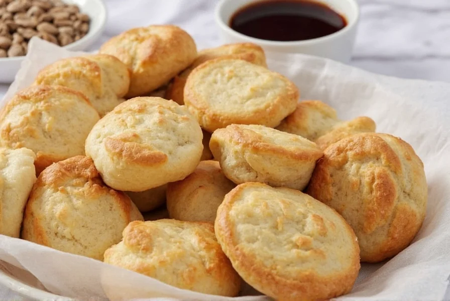 Close-up of golden Swedish cardamom buns arranged on a wooden board with coffee cup
