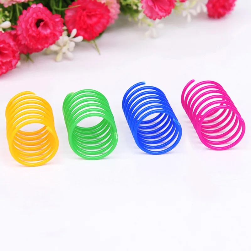 

4pcs/pack Colorful Interactive Spring Cat Toys Creative Plastic Spring Pets Toy Funny Playful Cat Coil Toy, As picture