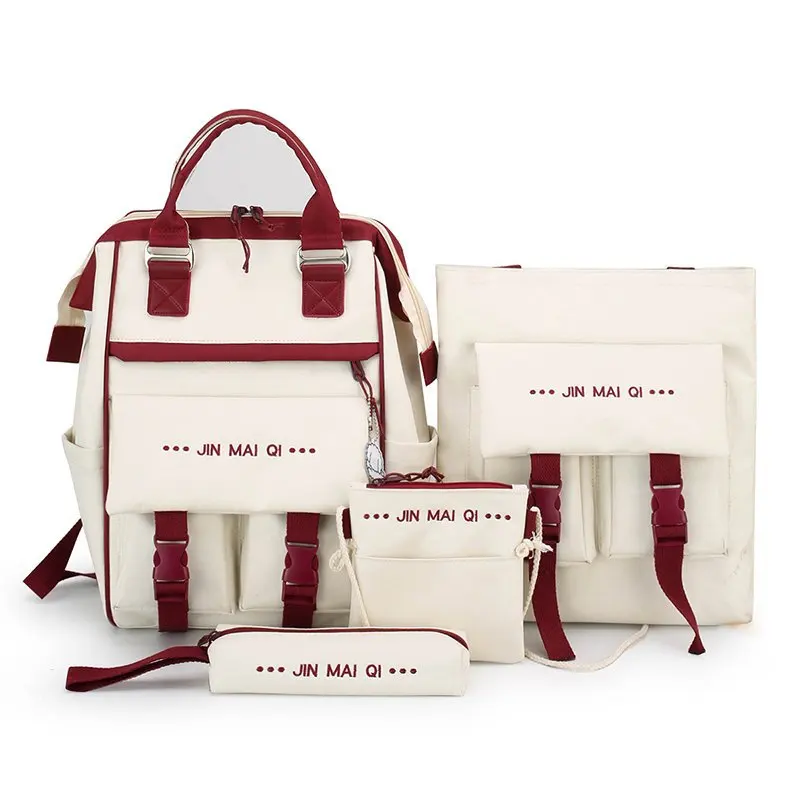 

Wholesale fashion girl waterproof nylon color backpacks high school backpacks 4-piece set, Customized color