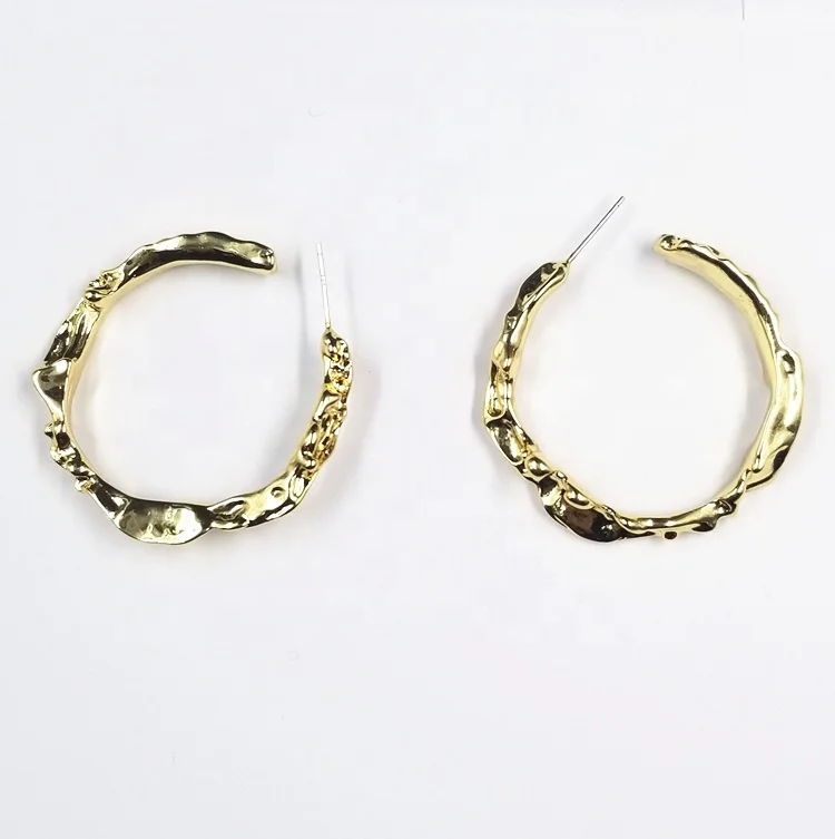 

Wild Rock and Melting Form Hand Made 18K Golden Hoop Earrings Free-from Design Unique and Stylish with 925 Silver Pins