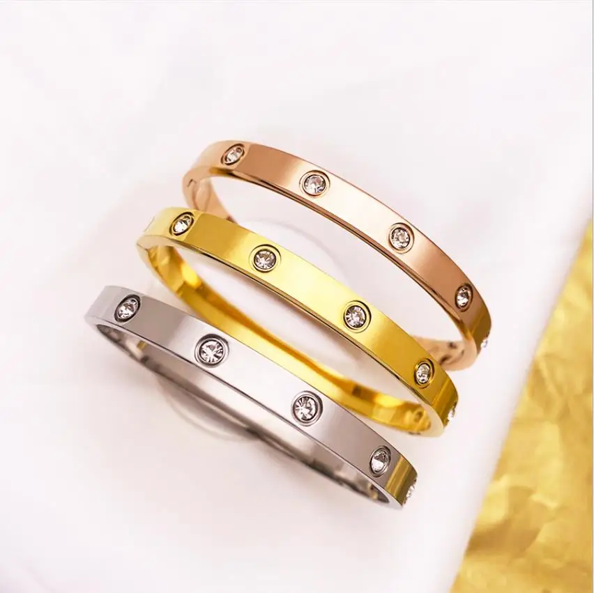 

Wholesale women men bracelet fashion brands jewelry lover 316L stainless steel bracelet rhinestone bracelet valentine's Day