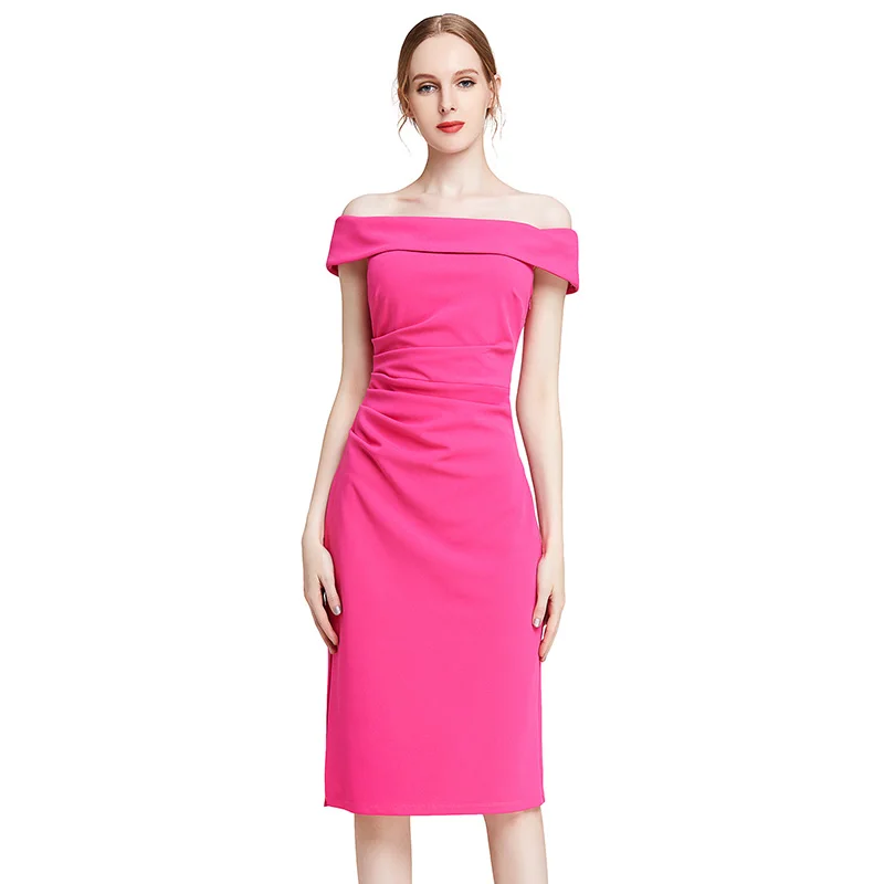 

D012 Spring Summer Fall High Quality Fashion Elegant Long Tee Girls Women Office Career Casual Evening Dress