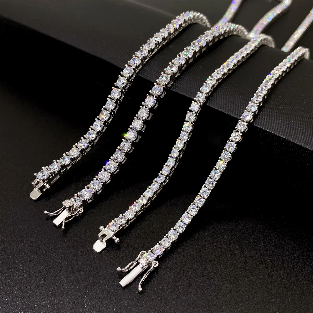 

Hot Selling 3MM 10K 14K 18K Solid Gold Iced Out Moissanite Necklace Chain Design for Men Tennis Chain