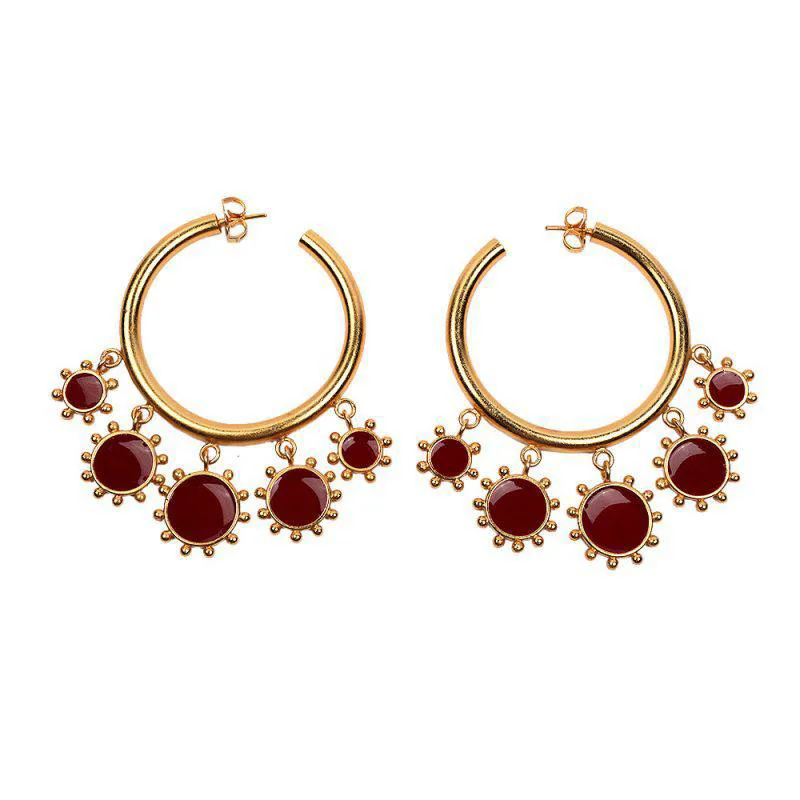 

New Fashion Big Thick Gold Hoop enamel Earrings With Small Round Red Black Charm Lady's Statement Earring Bohemian Jewelry Gift, Picture