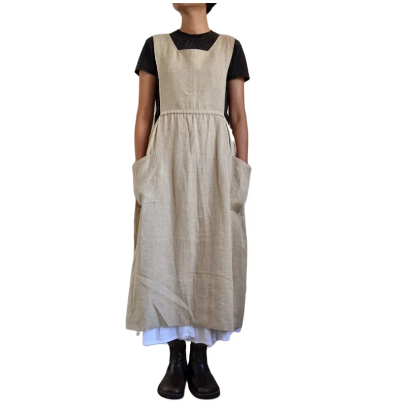 

Women's simple fashion cotton and linen high-waisted long dress home service loose long dress