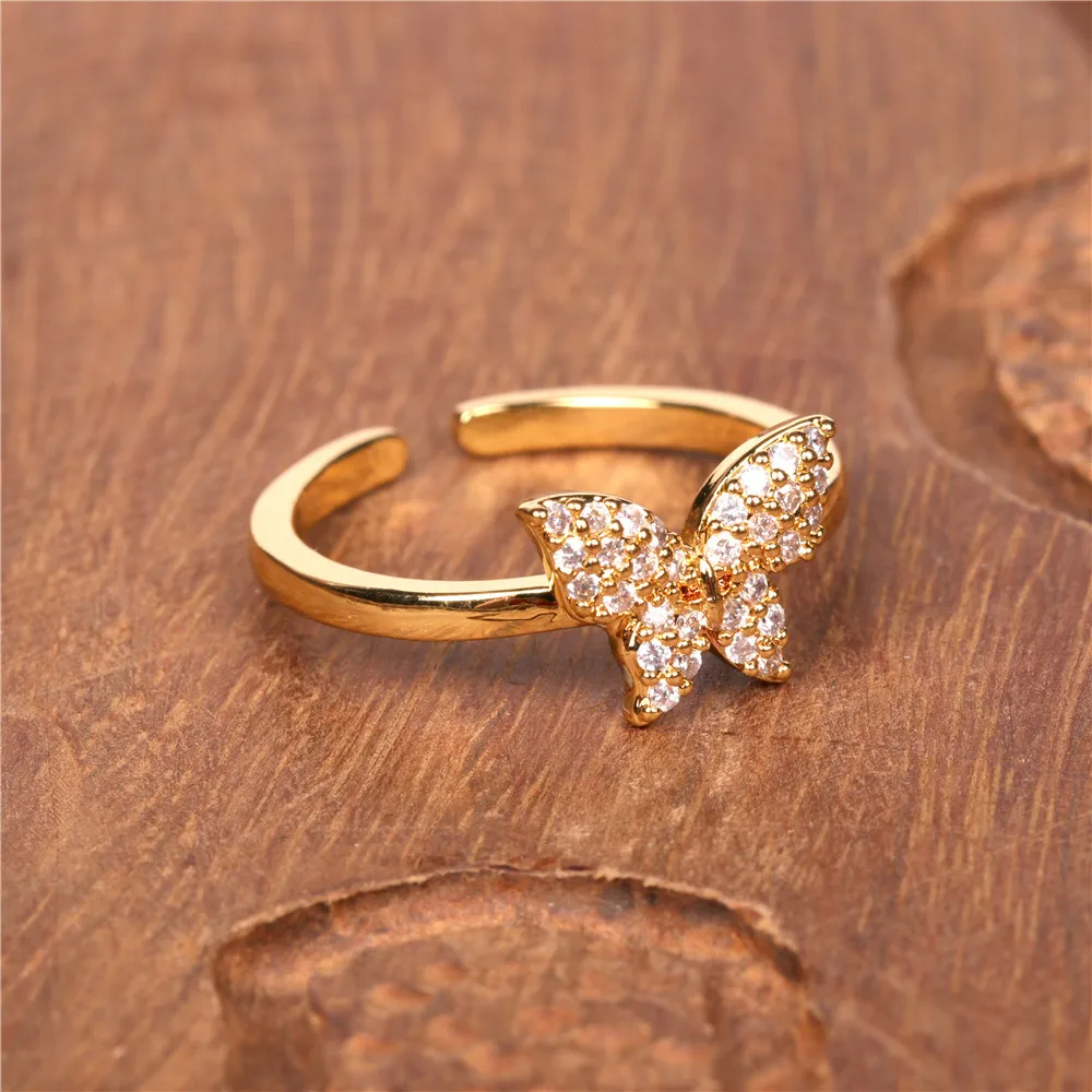 

New  Butterfly Open Ring Brass Zircon Butterfly Ring Women Wedding Gold Jewelry