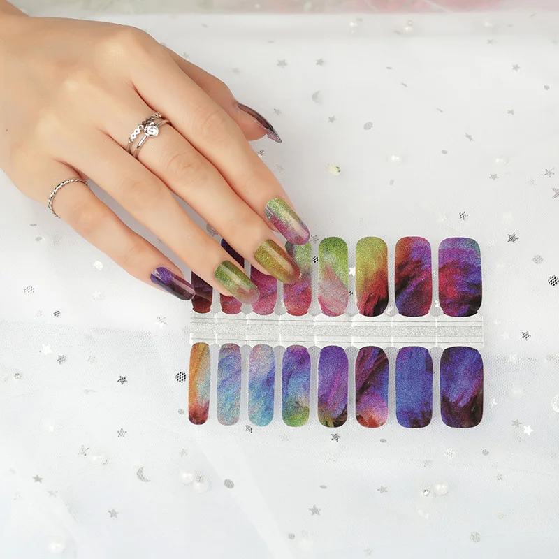 

Colorful glitter flowing pattern real nail polish strips nail wraps nail stickers, Multi-colored