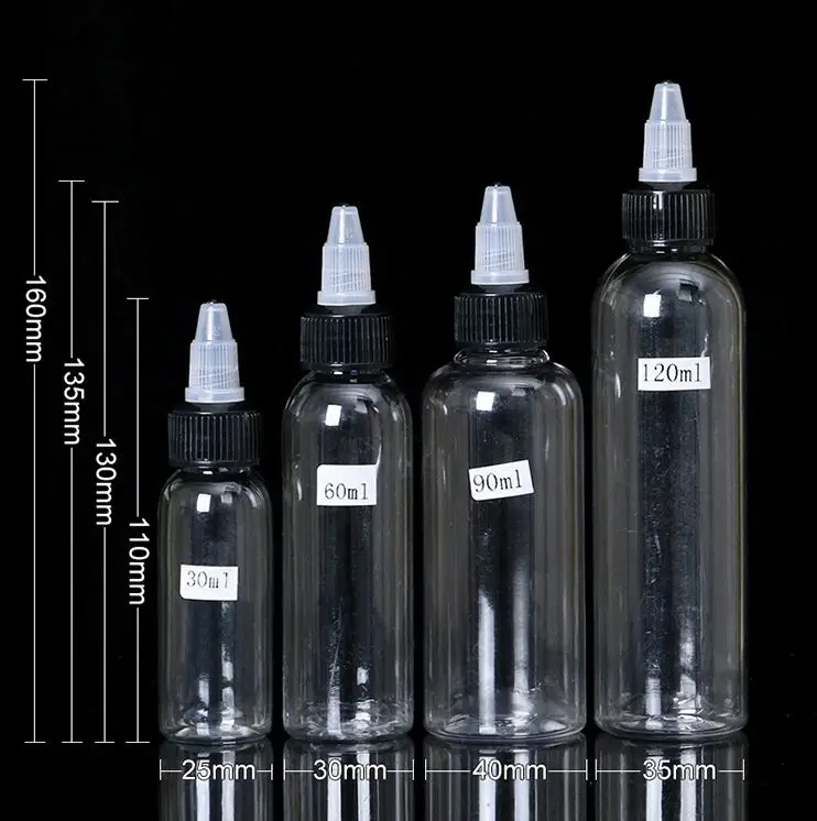 

Empty Tattoo Ink Squeezable Bottle Pigment Clear PET Plastic  with Twist Cap from Factory, Transparent