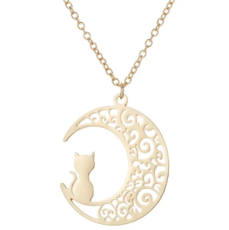 

stainless steel hollow pendant gather necklace cat bird moon cloud geometric flower multicolor 316L pendant necklace for ladies