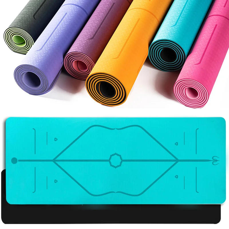 

TPE Mat With Position Line Fitness Gymnastics Double Layer Non-slip Beginner Sport Carpet Pads Women 6mm Mats Yoga, Pink, purple, blue, green