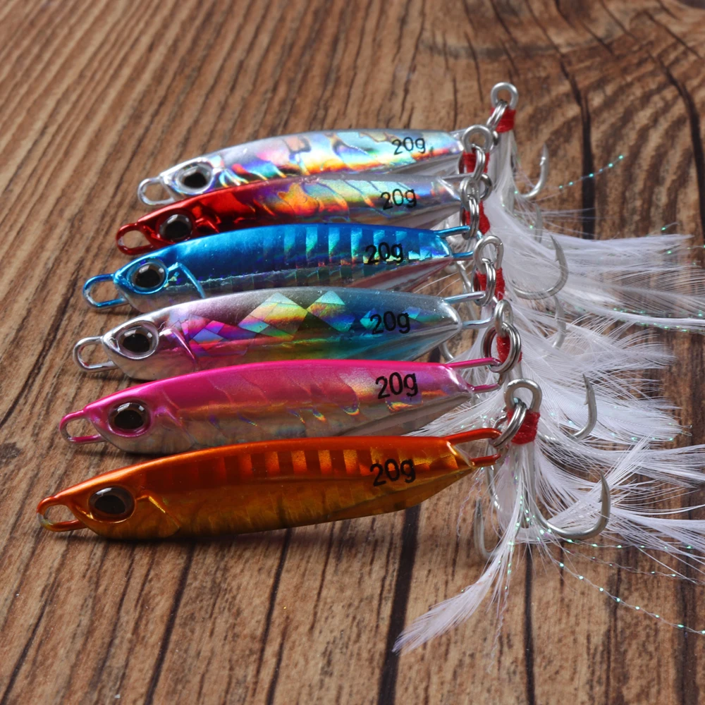 

JOHNCOO Metal Jig 15g/20g/30g Artifical Vertical Lead Metal Fishing Lures Casting Slow Jigging Lure, 6 colors as the picture