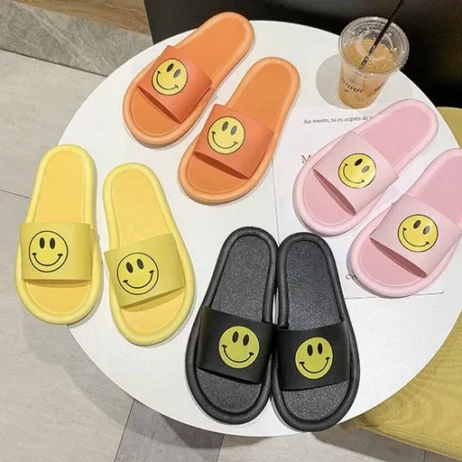 

2021 New Fashion Summer flip flops women Beach Outdoor Soft-soled Non-slip Smiley slippers women slippers wholesale slippers, Picture