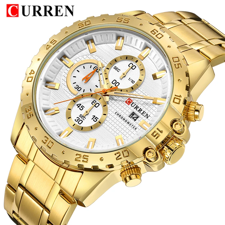 

Curren 8334 Men Watch 2021 Top Brand Luxury Business Golden Male Wrist Watches Chronograph Gold Man Watch 2018 Relogio Masculino