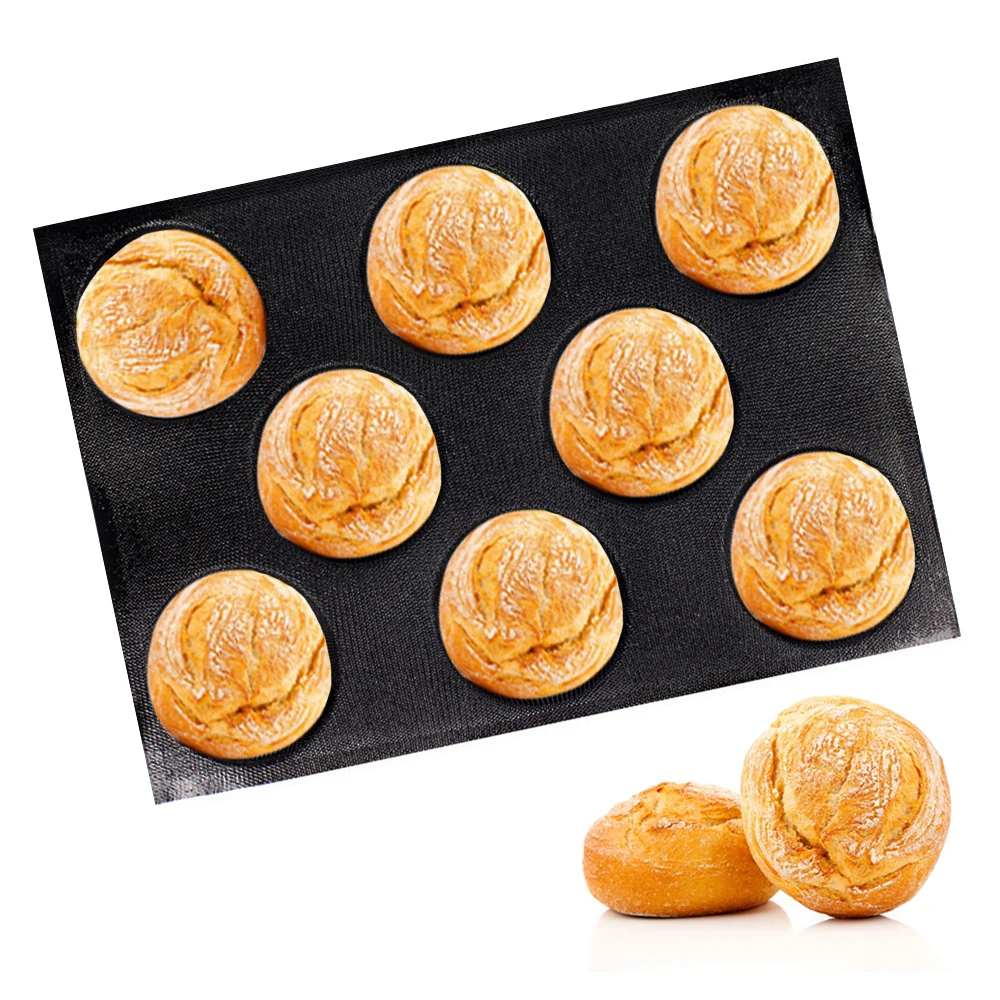 

Silicone Bun Bread Forms Round Shape Bread Tray Perforated Fiberglass Bakery Mold