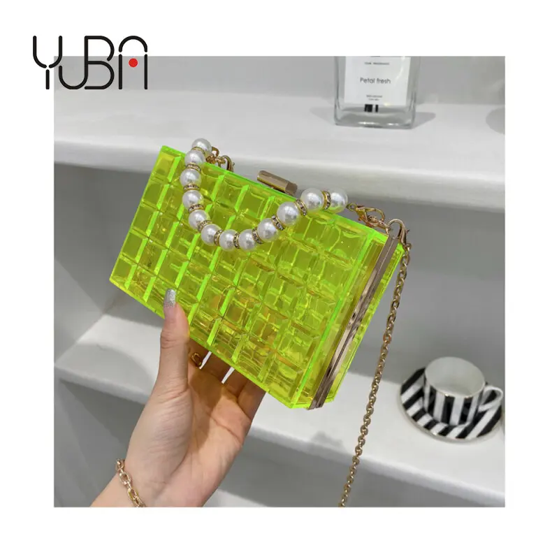 

Factory sale 2021 New Acrylic Hand-held pearls chain shoulder bags Women Mini PVC transparent handbags, Customizable