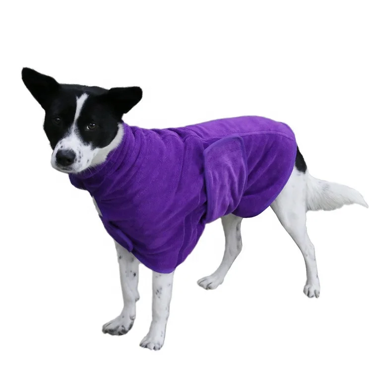 

Custom Multi Size Adjustable Soft Super Absorbent Microfiber Pet Dog Bath Towel Bathrobe With Chest Magic Tape